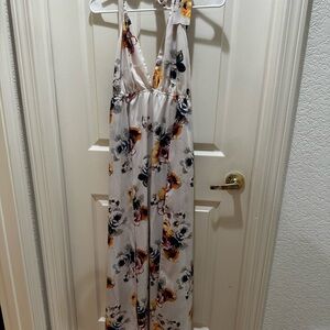 Solemio Cream Floral Maxi Dress with Yellow & Gray Accents